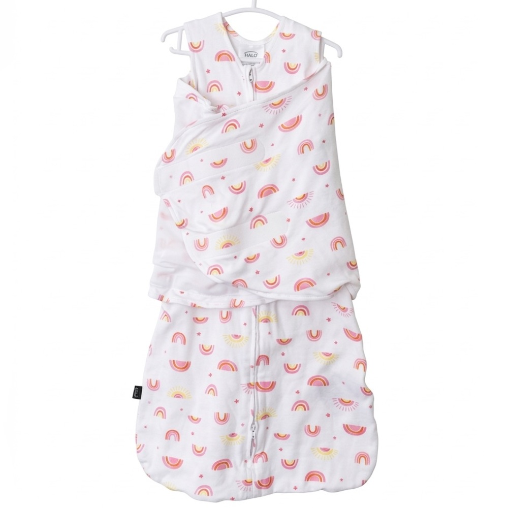 NWOT Halo Baby Sleepsack Cotton White Pink Rainbow Design Size Small 3-6 Months